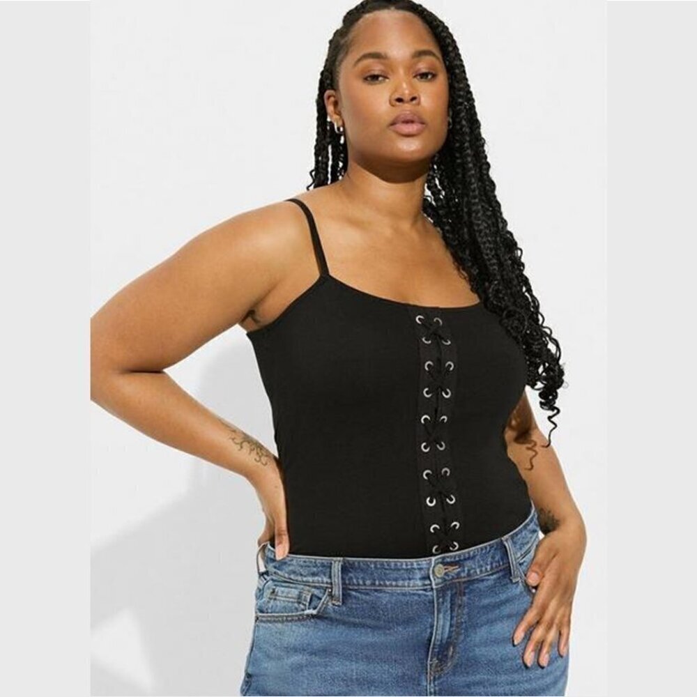 Torrid - Foxy Lace Up Cami in Deep Black